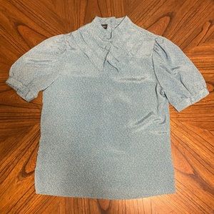 Vintage Women’s Sophisticates by Jonathan Martin High Neck Blouse Blue w Leaves